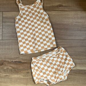 ARQ Checkered Tank and Bloomer Set - Tan and White